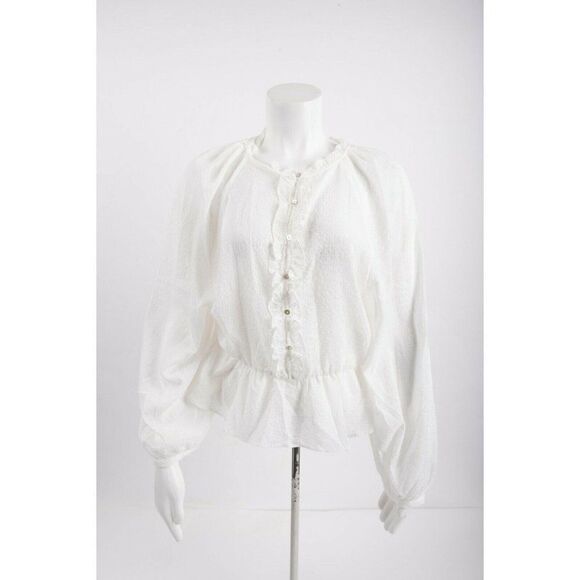 Zara Womans White Blouse Top Textured Weave Ruffle Size S NWT 3067/118 - Picture 2 of 7